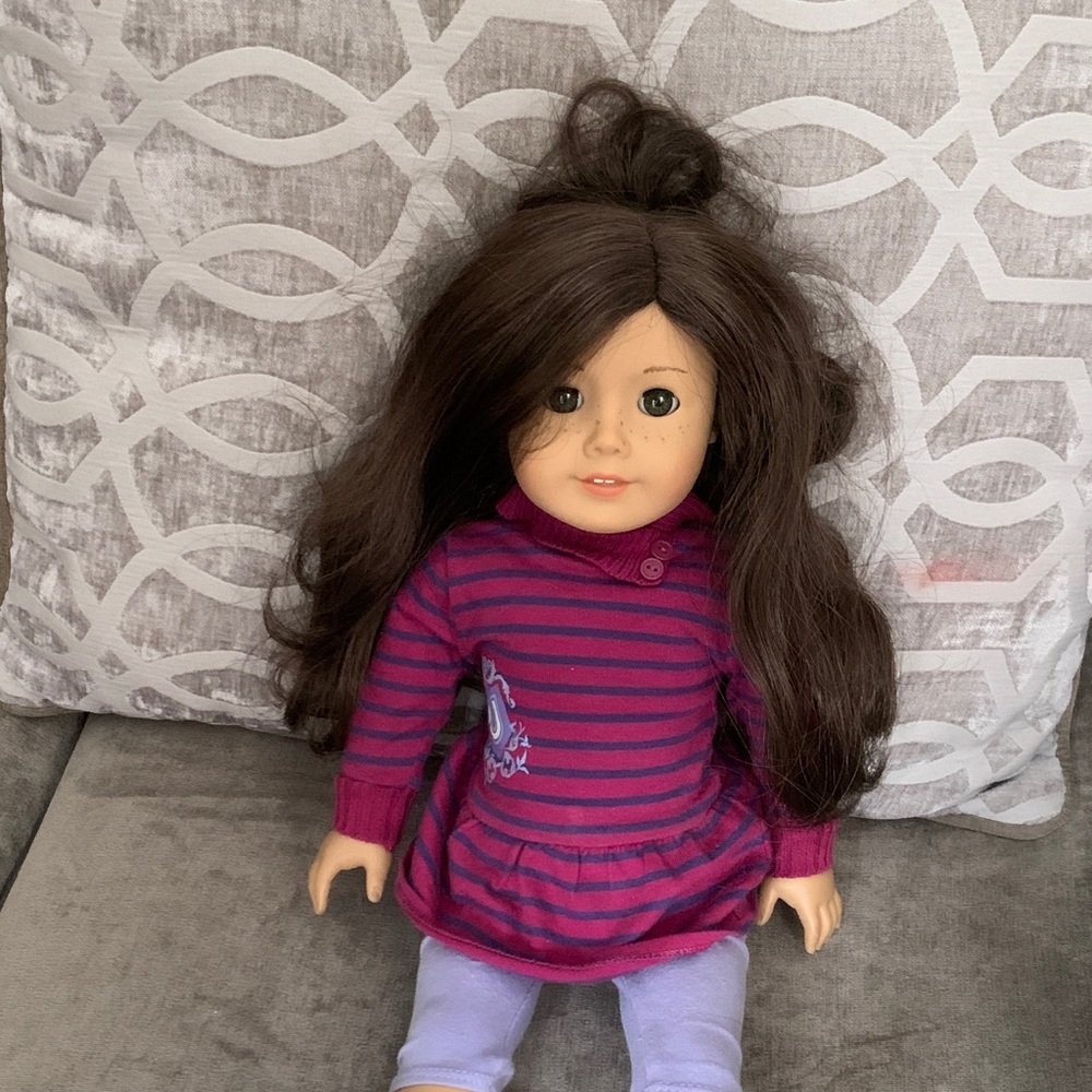 Charming Striped Doll with Long Brown Hair